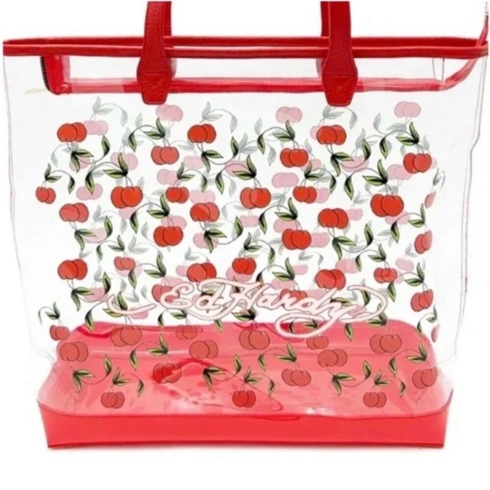 Ed Hardy Clear Cherry Tote with Red Trim